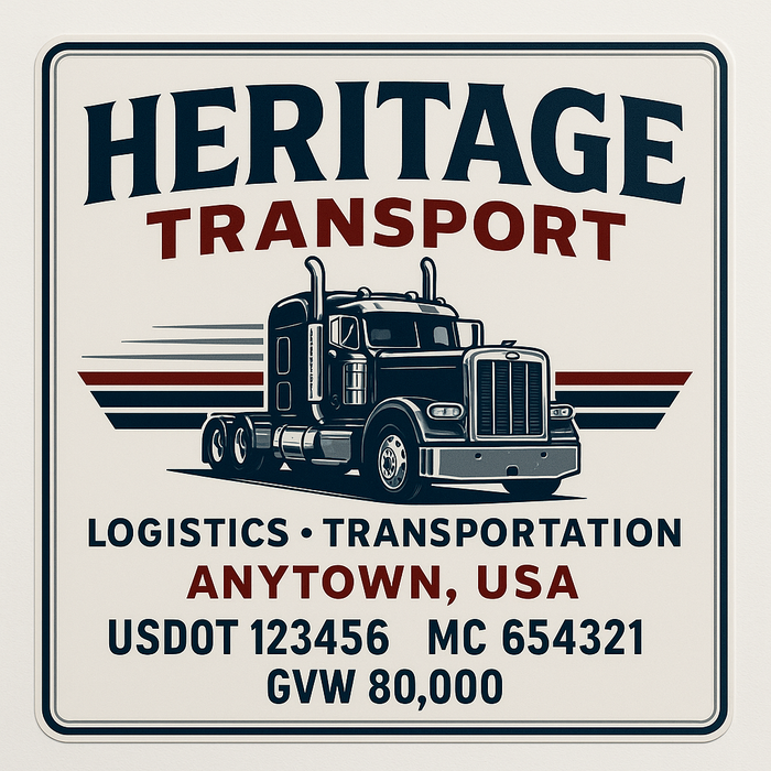 Custom Truck Door Decal Sticker Sign For Trucking, Transport, Logistics, Work Trucks, Semi Trucks With USDOT, MC, CA, KYU, VIN, GVW Regulation Numbers (Set of 2)
