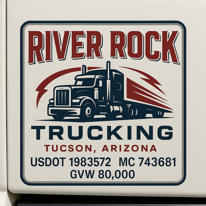 Custom Truck Door Decal Sticker Sign For Trucking, Transport, Logistics, Work Trucks, Semi Trucks With USDOT, MC, CA, KYU, VIN, GVW Regulation Numbers (Set of 2)