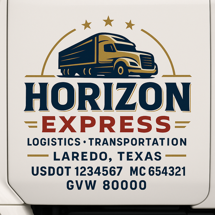 Custom Truck Door Decal Sticker Sign For Trucking, Transport, Logistics, Work Trucks, Semi Trucks With USDOT, MC, CA, KYU, VIN, GVW Regulation Numbers (Set of 2)