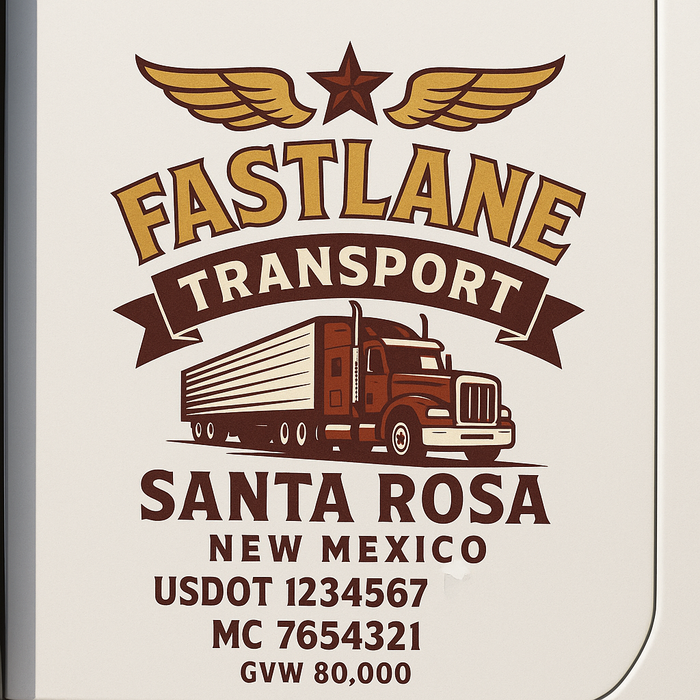 Custom Truck Door Decal Sticker Sign For Trucking, Transport, Logistics, Work Trucks, Semi Trucks With USDOT, MC, CA, KYU, VIN, GVW Regulation Numbers (Set of 2)