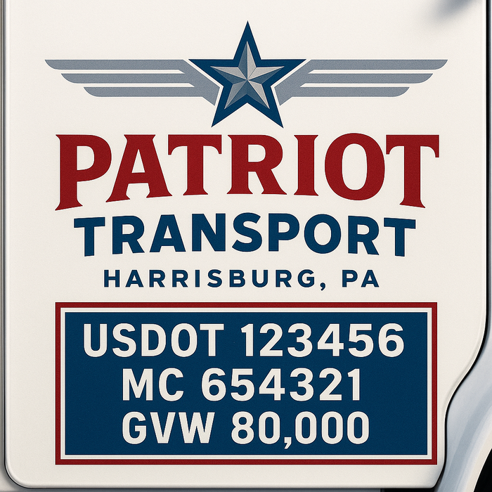 Custom Truck Door Decal Sticker Sign For Trucking, Transport, Logistics, Work Trucks, Semi Trucks With USDOT, MC, CA, KYU, VIN, GVW Regulation Numbers (Set of 2)