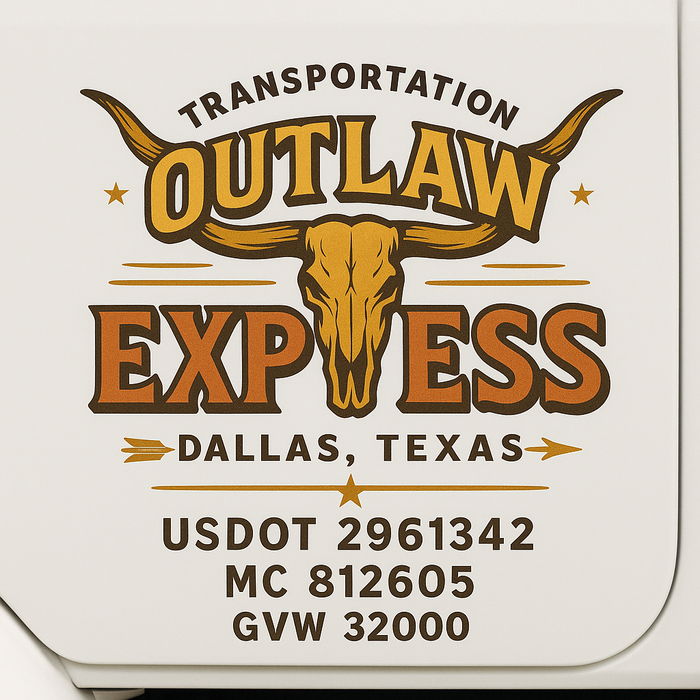 Custom Truck Door Decal Sticker Sign For Trucking, Transport, Logistics, Work Trucks, Semi Trucks With USDOT, MC, CA, KYU, VIN, GVW Regulation Numbers (Set of 2)