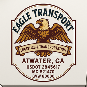 Custom Truck Door Decal Sticker Sign For Trucking, Transport, Logistics, Work Trucks, Semi Trucks With USDOT, MC, CA, KYU, VIN, GVW Regulation Numbers (Set of 2)
