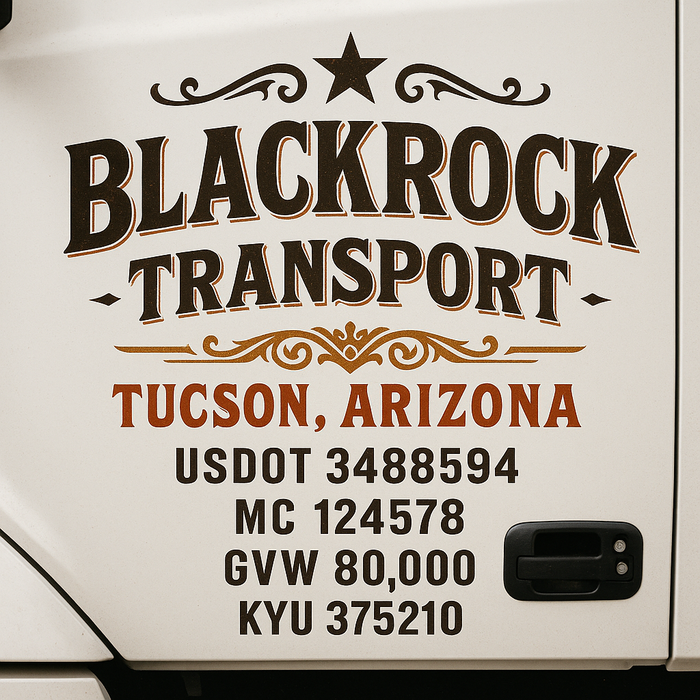 Custom Truck Door Decal Sticker Sign For Trucking, Transport, Logistics, Work Trucks, Semi Trucks With USDOT, MC, CA, KYU, VIN, GVW Regulation Numbers (Set of 2)