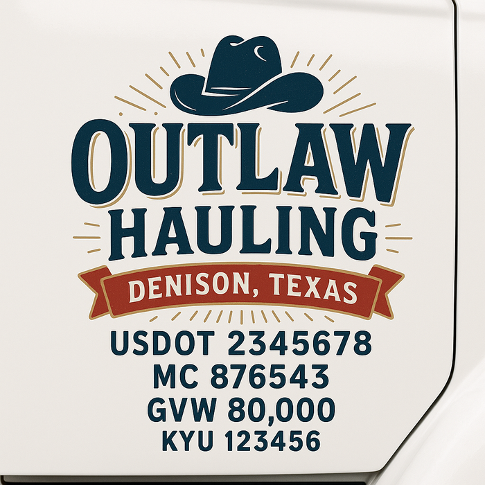 Custom Truck Door Decal Sticker Sign For Trucking, Transport, Logistics, Work Trucks, Semi Trucks With USDOT, MC, CA, KYU, VIN, GVW Regulation Numbers (Set of 2)