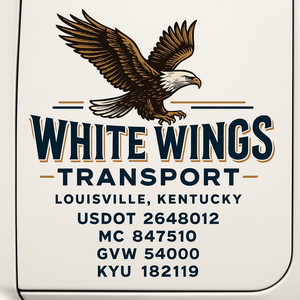 Custom Truck Door Decal Sticker Sign For Trucking, Transport, Logistics, Work Trucks, Semi Trucks With USDOT, MC, CA, KYU, VIN, GVW Regulation Numbers (Set of 2)
