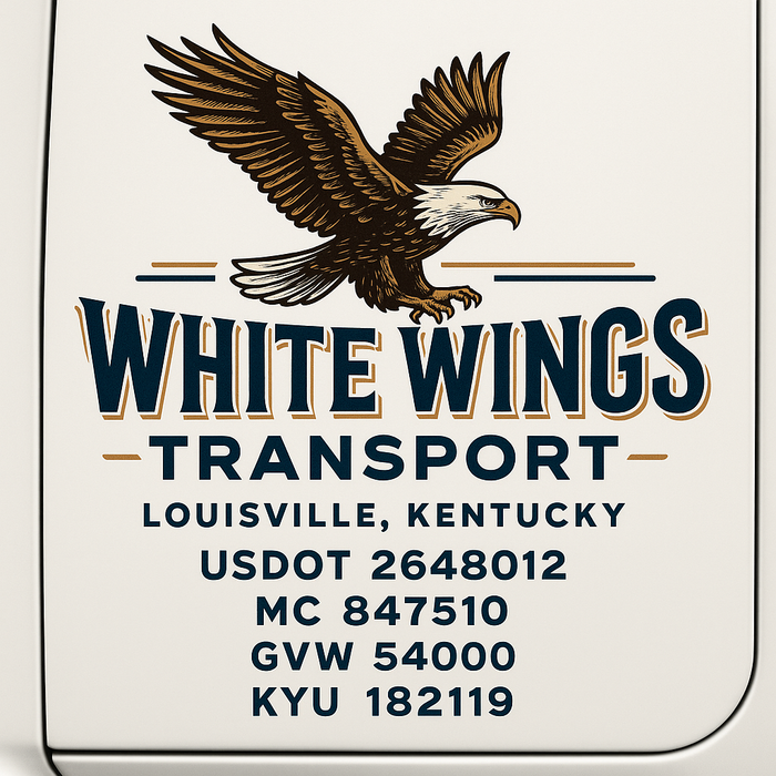 Custom Truck Door Decal Sticker Sign For Trucking, Transport, Logistics, Work Trucks, Semi Trucks With USDOT, MC, CA, KYU, VIN, GVW Regulation Numbers (Set of 2)