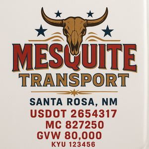 Custom Truck Door Decal Sticker Sign For Trucking, Transport, Logistics, Work Trucks, Semi Trucks With USDOT, MC, CA, KYU, VIN, GVW Regulation Numbers (Set of 2)