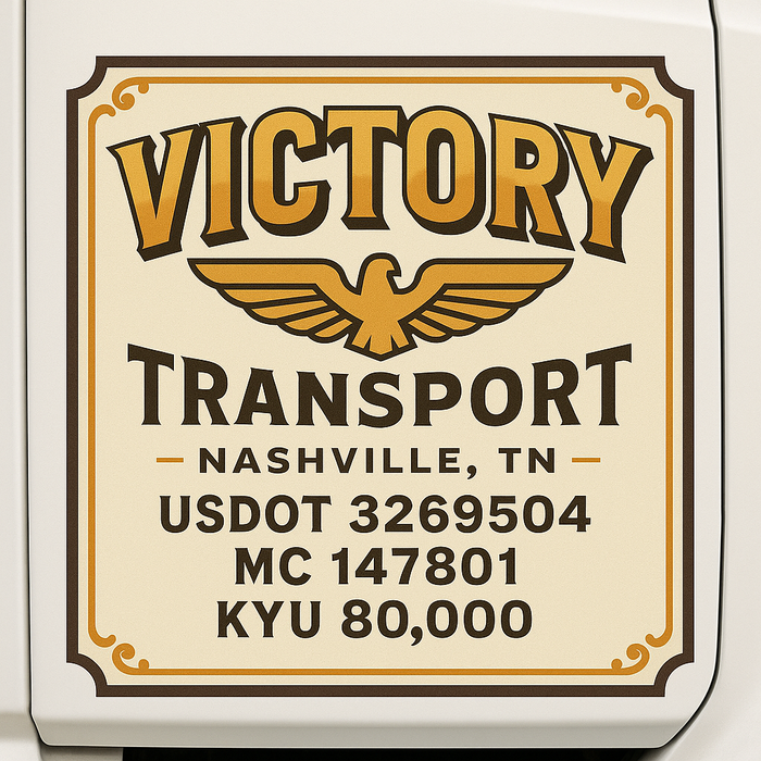 Custom Truck Door Decal Sticker Sign For Trucking, Transport, Logistics, Work Trucks, Semi Trucks With USDOT, MC, CA, KYU, VIN, GVW Regulation Numbers (Set of 2)