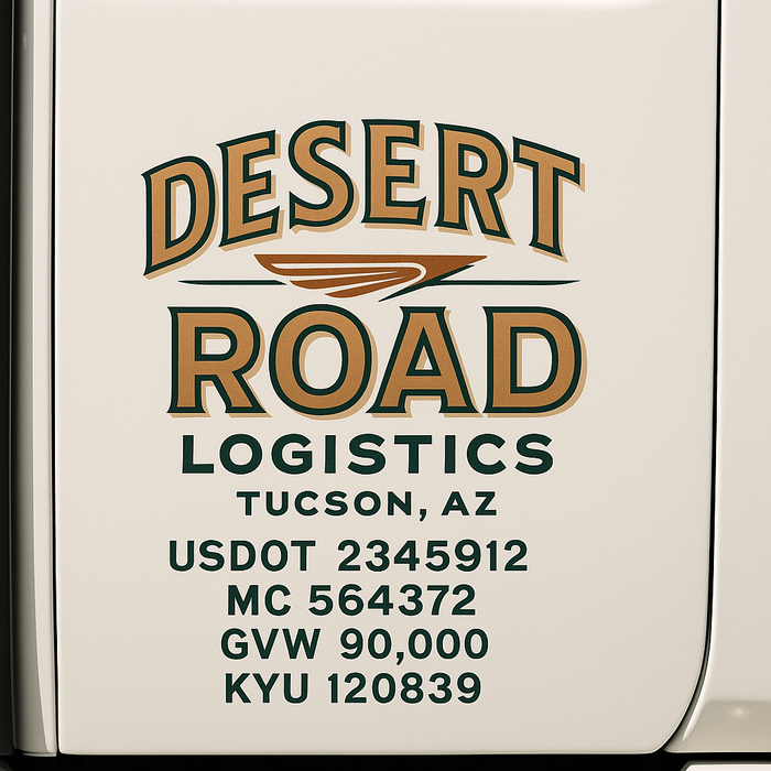 Custom Truck Door Decal Sticker Sign For Trucking, Transport, Logistics, Work Trucks, Semi Trucks With USDOT, MC, CA, KYU, VIN, GVW Regulation Numbers (Set of 2)