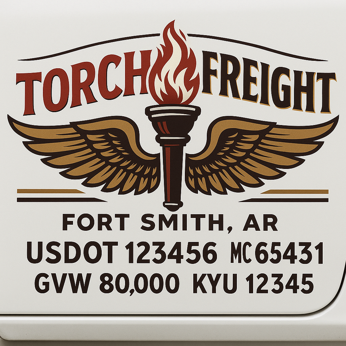 Custom Truck Door Decal Sticker Sign For Trucking, Transport, Logistics, Work Trucks, Semi Trucks With USDOT, MC, CA, KYU, VIN, GVW Regulation Numbers (Set of 2)