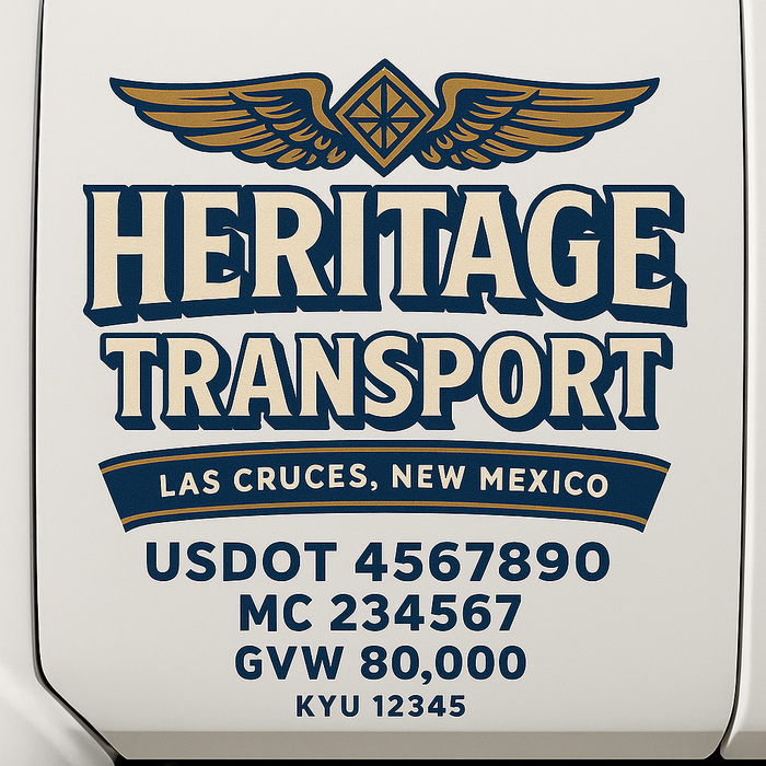 Custom Truck Door Decal Sticker Sign For Trucking, Transport, Logistics, Work Trucks, Semi Trucks With USDOT, MC, CA, KYU, VIN, GVW Regulation Numbers (Set of 2)