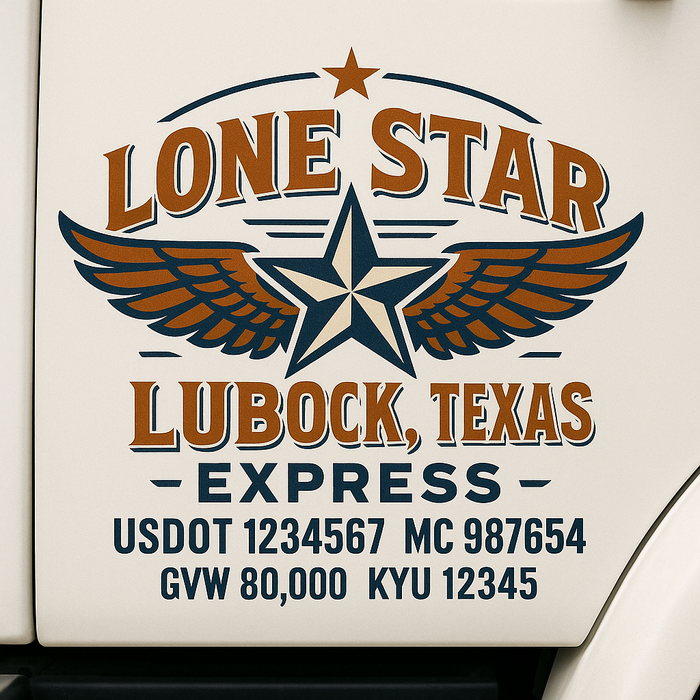 Custom Truck Door Decal Sticker Sign For Trucking, Transport, Logistics, Work Trucks, Semi Trucks With USDOT, MC, CA, KYU, VIN, GVW Regulation Numbers (Set of 2)