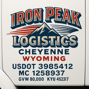 Custom Truck Door Decal Sticker Sign For Trucking, Transport, Logistics, Work Trucks, Semi Trucks With USDOT, MC, CA, KYU, VIN, GVW Regulation Numbers (Set of 2)