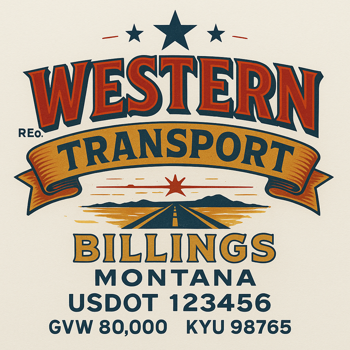 Custom Truck Door Decal Sticker Sign For Trucking, Transport, Logistics, Work Trucks, Semi Trucks With USDOT, MC, CA, KYU, VIN, GVW Regulation Numbers (Set of 2)