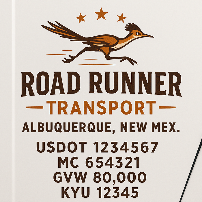 Custom Truck Door Decal Sticker Sign For Trucking, Transport, Logistics, Work Trucks, Semi Trucks With USDOT, MC, CA, KYU, VIN, GVW Regulation Numbers (Set of 2)