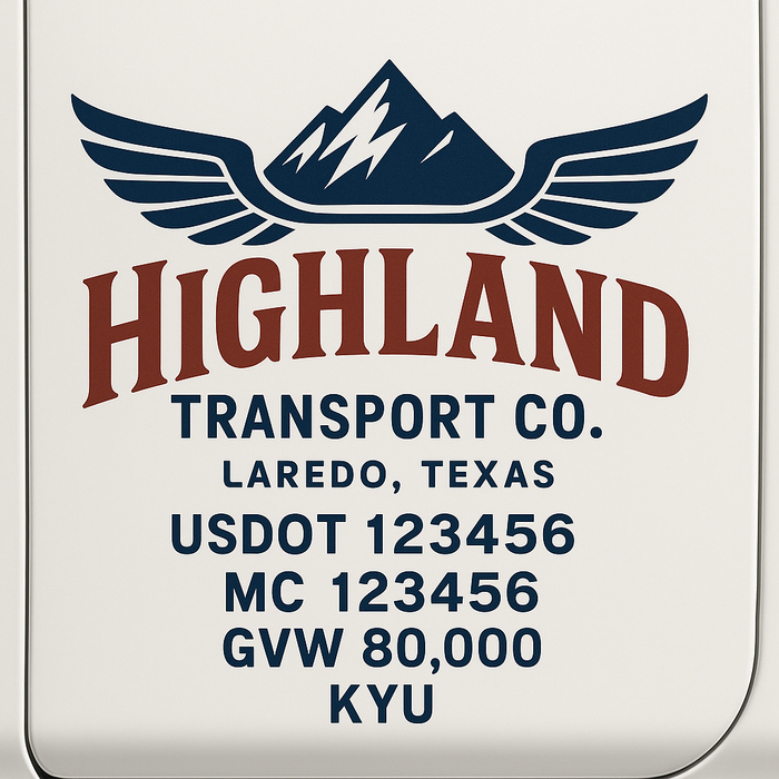 Custom Truck Door Decal Sticker Sign For Trucking, Transport, Logistics, Work Trucks, Semi Trucks With USDOT, MC, CA, KYU, VIN, GVW Regulation Numbers (Set of 2)