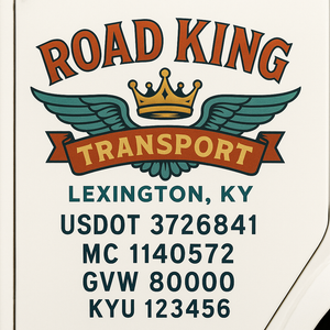 Custom Truck Door Decal Sticker Sign For Trucking, Transport, Logistics, Work Trucks, Semi Trucks With USDOT, MC, CA, KYU, VIN, GVW Regulation Numbers (Set of 2)