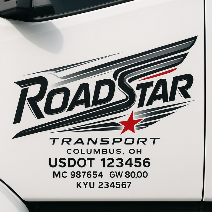 Custom Truck Door Decal Sticker Sign For Trucking, Transport, Logistics, Work Trucks, Semi Trucks With USDOT, MC, CA, KYU, VIN, GVW Regulation Numbers (Set of 2)