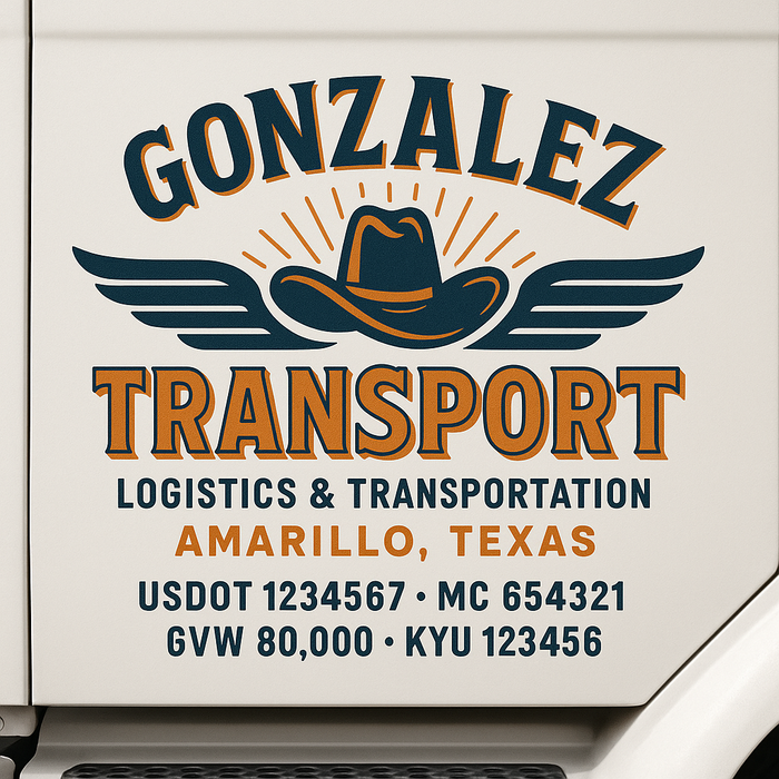Custom Truck Door Decal Sticker Sign For Trucking, Transport, Logistics, Work Trucks, Semi Trucks With USDOT, MC, CA, KYU, VIN, GVW Regulation Numbers (Set of 2)