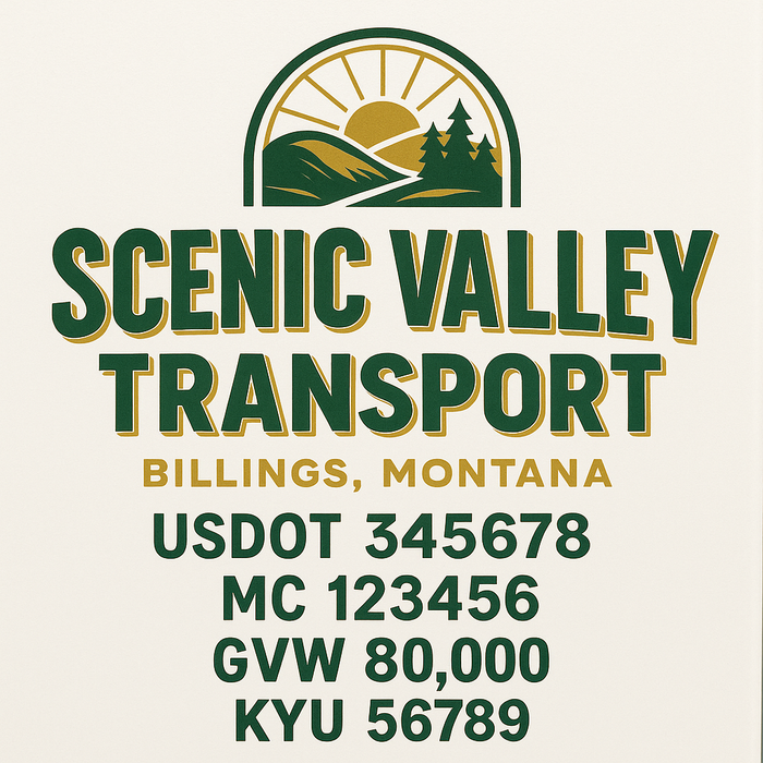 Custom Truck Door Decal Sticker Sign For Trucking, Transport, Logistics, Work Trucks, Semi Trucks With USDOT, MC, CA, KYU, VIN, GVW Regulation Numbers (Set of 2)