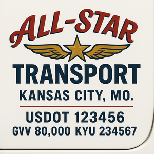 Custom Truck Door Decal Sticker Sign For Trucking, Transport, Logistics, Work Trucks, Semi Trucks With USDOT, MC, CA, KYU, VIN, GVW Regulation Numbers (Set of 2)
