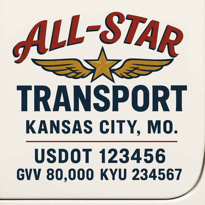 Custom Truck Door Decal Sticker Sign For Trucking, Transport, Logistics, Work Trucks, Semi Trucks With USDOT, MC, CA, KYU, VIN, GVW Regulation Numbers (Set of 2)