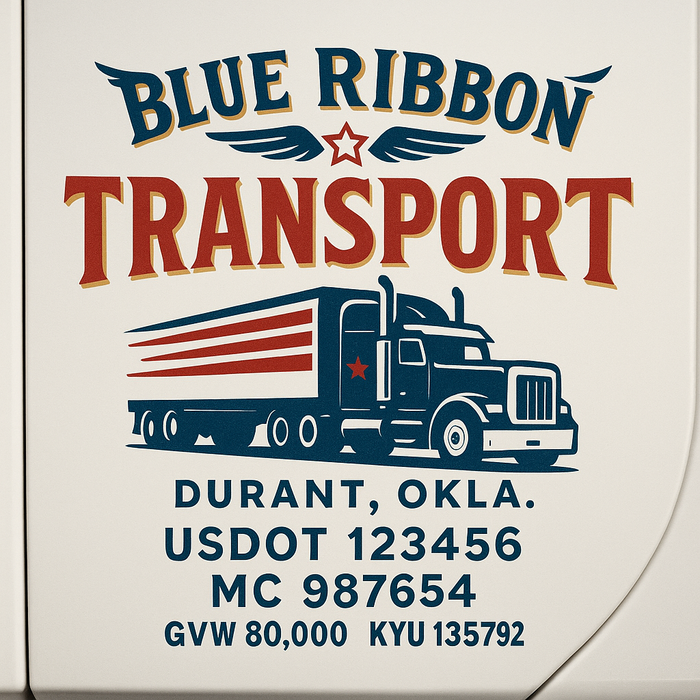 Custom Truck Door Decal Sticker Sign For Trucking, Transport, Logistics, Work Trucks, Semi Trucks With USDOT, MC, CA, KYU, VIN, GVW Regulation Numbers (Set of 2)
