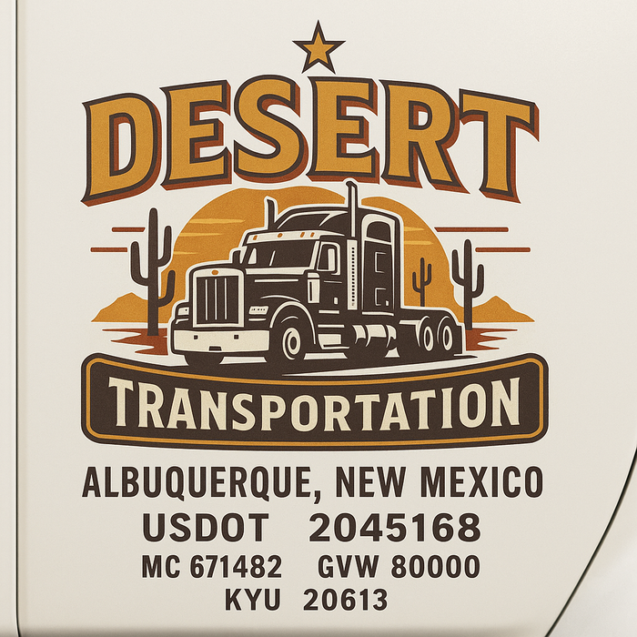 Custom Truck Door Decal Sticker Sign For Trucking, Transport, Logistics, Work Trucks, Semi Trucks With USDOT, MC, CA, KYU, VIN, GVW Regulation Numbers (Set of 2)