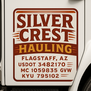 Custom Truck Door Decal Sticker Sign For Trucking, Transport, Logistics, Work Trucks, Semi Trucks With USDOT, MC, CA, KYU, VIN, GVW Regulation Numbers (Set of 2)