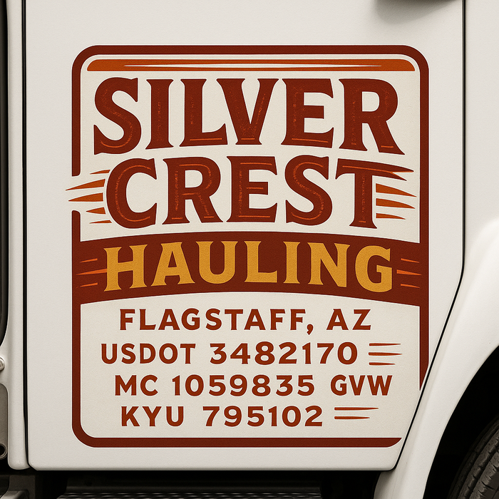 Custom Truck Door Decal Sticker Sign For Trucking, Transport, Logistics, Work Trucks, Semi Trucks With USDOT, MC, CA, KYU, VIN, GVW Regulation Numbers (Set of 2)
