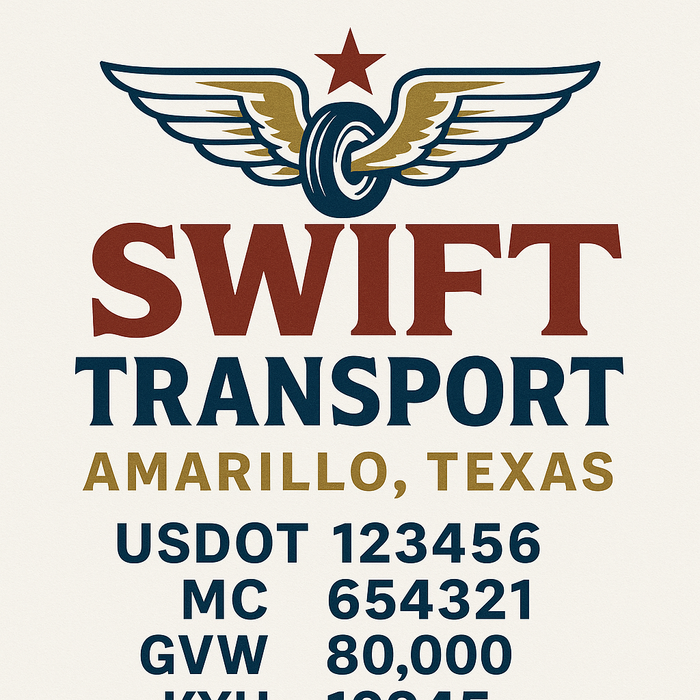 Custom Truck Door Decal Sticker Sign For Trucking, Transport, Logistics, Work Trucks, Semi Trucks With USDOT, MC, CA, KYU, VIN, GVW Regulation Numbers (Set of 2)
