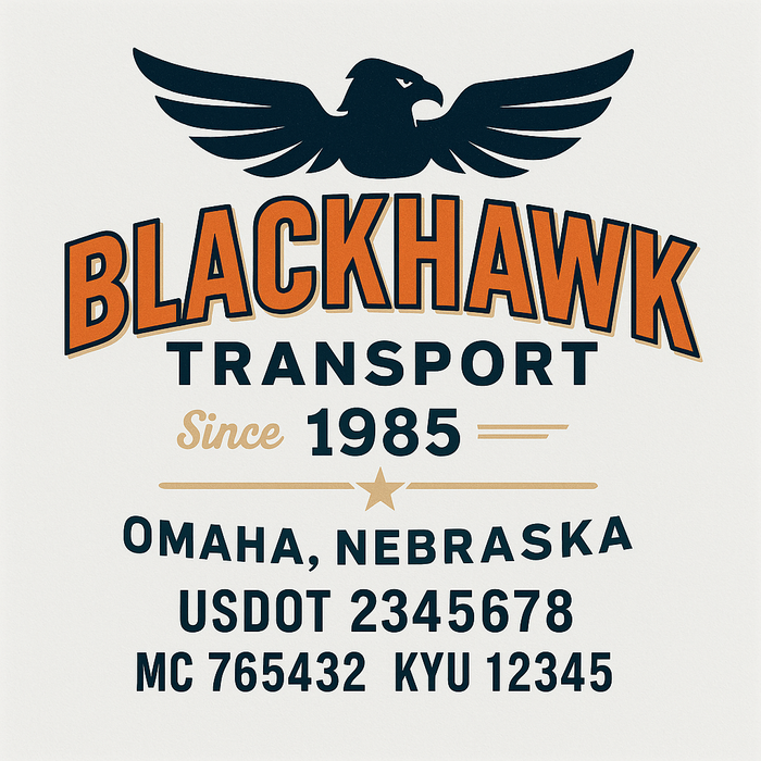 Custom Truck Door Decal Sticker Sign For Trucking, Transport, Logistics, Work Trucks, Semi Trucks With USDOT, MC, CA, KYU, VIN, GVW Regulation Numbers (Set of 2)
