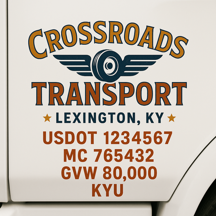 Custom Truck Door Decal Sticker Sign For Trucking, Transport, Logistics, Work Trucks, Semi Trucks With USDOT, MC, CA, KYU, VIN, GVW Regulation Numbers (Set of 2)