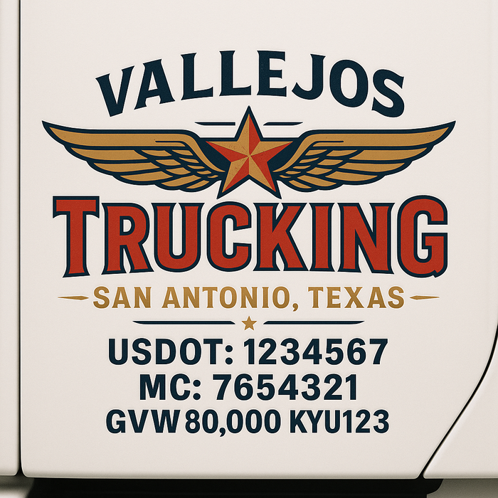 Custom Truck Door Decal Sticker Sign For Trucking, Transport, Logistics, Work Trucks, Semi Trucks With USDOT, MC, CA, KYU, VIN, GVW Regulation Numbers (Set of 2)