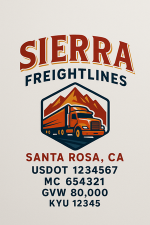 Custom Truck Door Decal Sticker Sign For Trucking, Transport, Logistics, Work Trucks, Semi Trucks With USDOT, MC, CA, KYU, VIN, GVW Regulation Numbers (Set of 2)