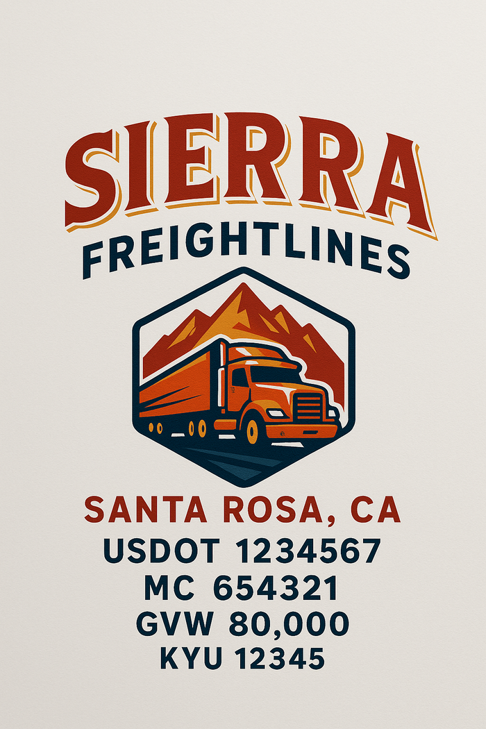 Custom Truck Door Decal Sticker Sign For Trucking, Transport, Logistics, Work Trucks, Semi Trucks With USDOT, MC, CA, KYU, VIN, GVW Regulation Numbers (Set of 2)
