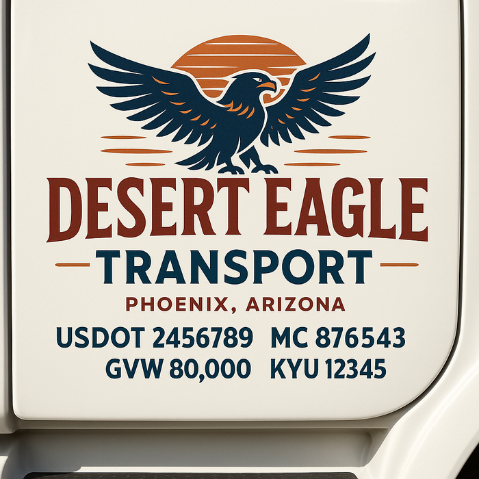Custom Truck Door Decal Sticker Sign For Trucking, Transport, Logistics, Work Trucks, Semi Trucks With USDOT, MC, CA, KYU, VIN, GVW Regulation Numbers (Set of 2)