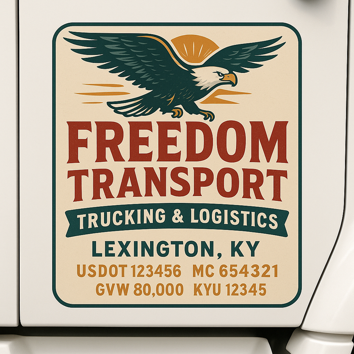 Custom Truck Door Decal Sticker Sign For Trucking, Transport, Logistics, Work Trucks, Semi Trucks With USDOT, MC, CA, KYU, VIN, GVW Regulation Numbers (Set of 2)