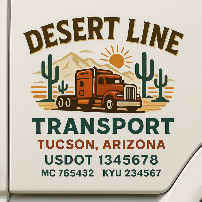 Custom Truck Door Decal Sticker Sign For Trucking, Transport, Logistics, Work Trucks, Semi Trucks With USDOT, MC, CA, KYU, VIN, GVW Regulation Numbers (Set of 2)