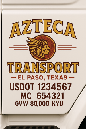 Custom Truck Door Decal Sticker Sign For Trucking, Transport, Logistics, Work Trucks, Semi Trucks With USDOT, MC, CA, KYU, VIN, GVW Regulation Numbers (Set of 2)