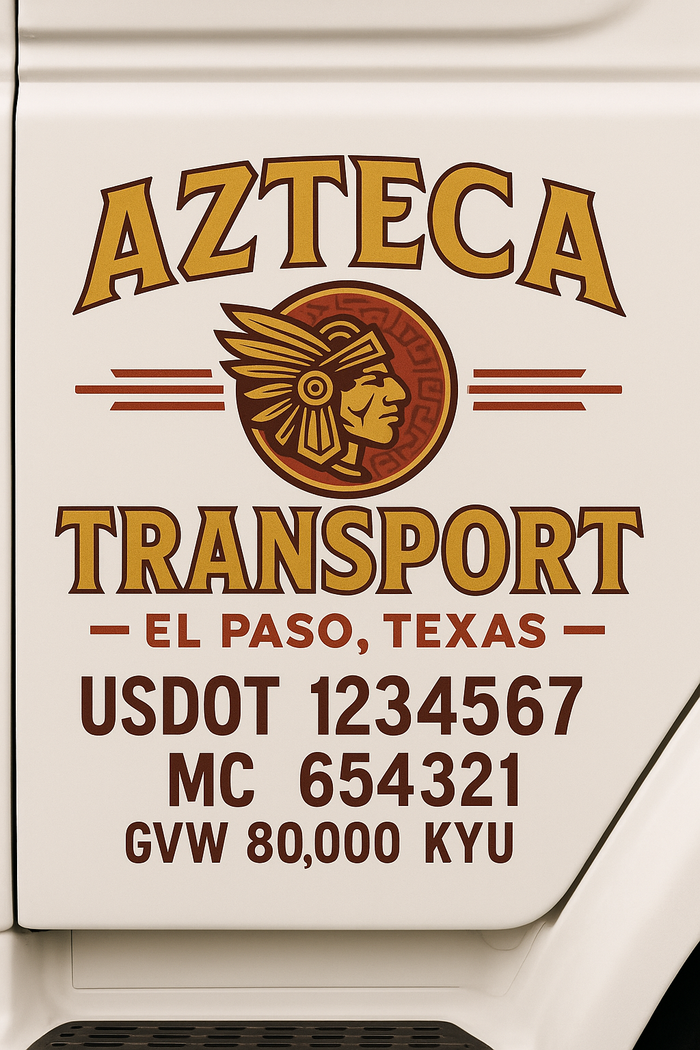 Custom Truck Door Decal Sticker Sign For Trucking, Transport, Logistics, Work Trucks, Semi Trucks With USDOT, MC, CA, KYU, VIN, GVW Regulation Numbers (Set of 2)