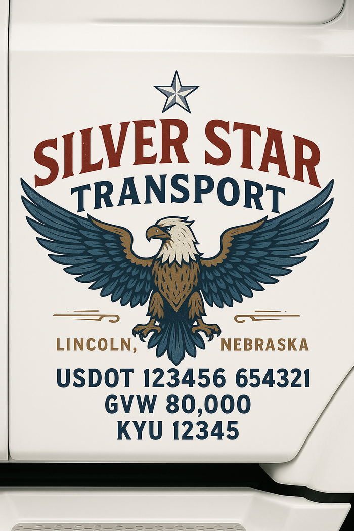 Custom Truck Door Decal Sticker Sign For Trucking, Transport, Logistics, Work Trucks, Semi Trucks With USDOT, MC, CA, KYU, VIN, GVW Regulation Numbers (Set of 2)
