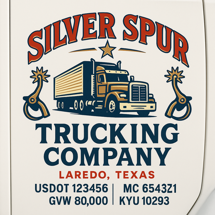 Custom Truck Door Decal Sticker Sign For Trucking, Transport, Logistics, Work Trucks, Semi Trucks With USDOT, MC, CA, KYU, VIN, GVW Regulation Numbers (Set of 2)