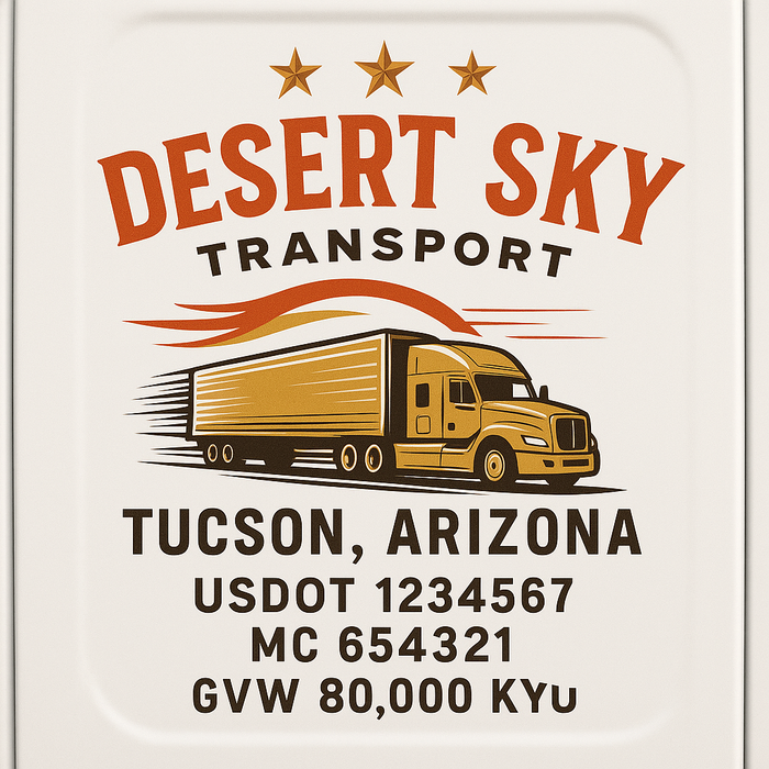 Custom Truck Door Decal Sticker Sign For Trucking, Transport, Logistics, Work Trucks, Semi Trucks With USDOT, MC, CA, KYU, VIN, GVW Regulation Numbers (Set of 2)