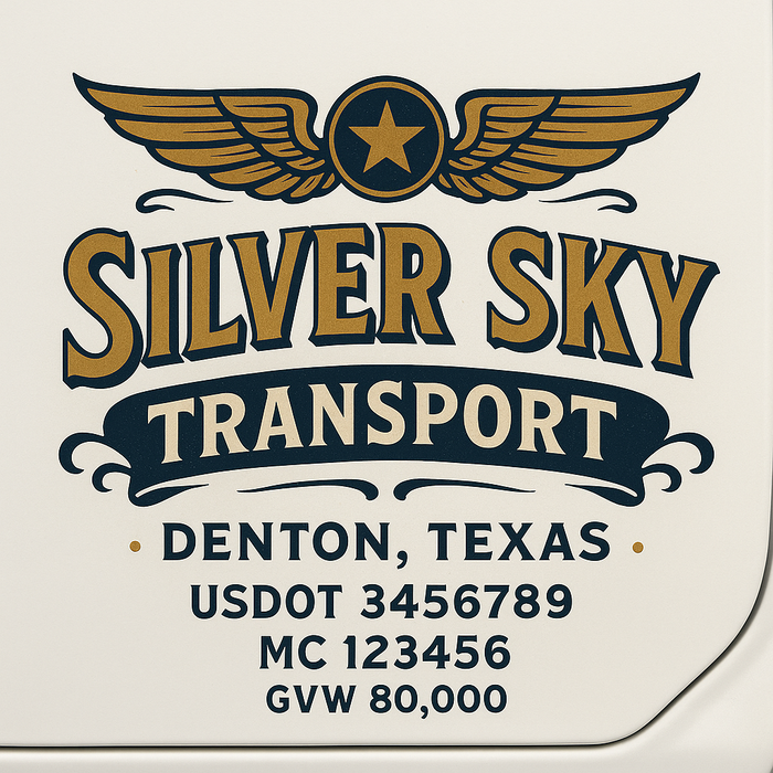 Custom Truck Door Decal Sticker Sign For Trucking, Transport, Logistics, Work Trucks, Semi Trucks With USDOT, MC, CA, KYU, VIN, GVW Regulation Numbers (Set of 2)