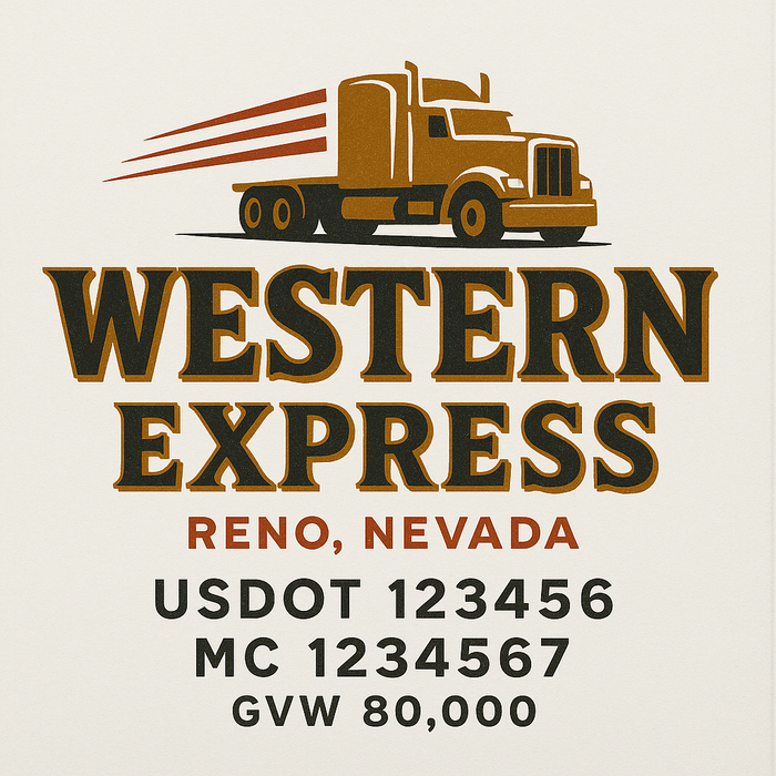 Custom Truck Door Decal Sticker Sign For Trucking, Transport, Logistics, Work Trucks, Semi Trucks With USDOT, MC, CA, KYU, VIN, GVW Regulation Numbers (Set of 2)