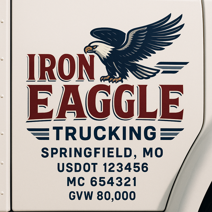 Custom Truck Door Decal Sticker Sign For Trucking, Transport, Logistics, Work Trucks, Semi Trucks With USDOT, MC, CA, KYU, VIN, GVW Regulation Numbers (Set of 2)