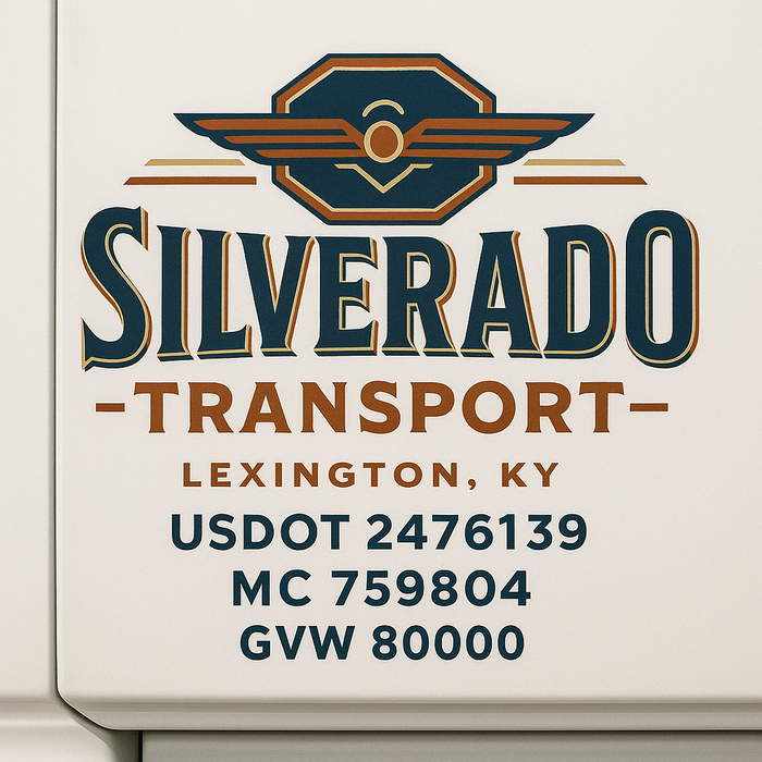 Custom Truck Door Decal Sticker Sign For Trucking, Transport, Logistics, Work Trucks, Semi Trucks With USDOT, MC, CA, KYU, VIN, GVW Regulation Numbers (Set of 2)