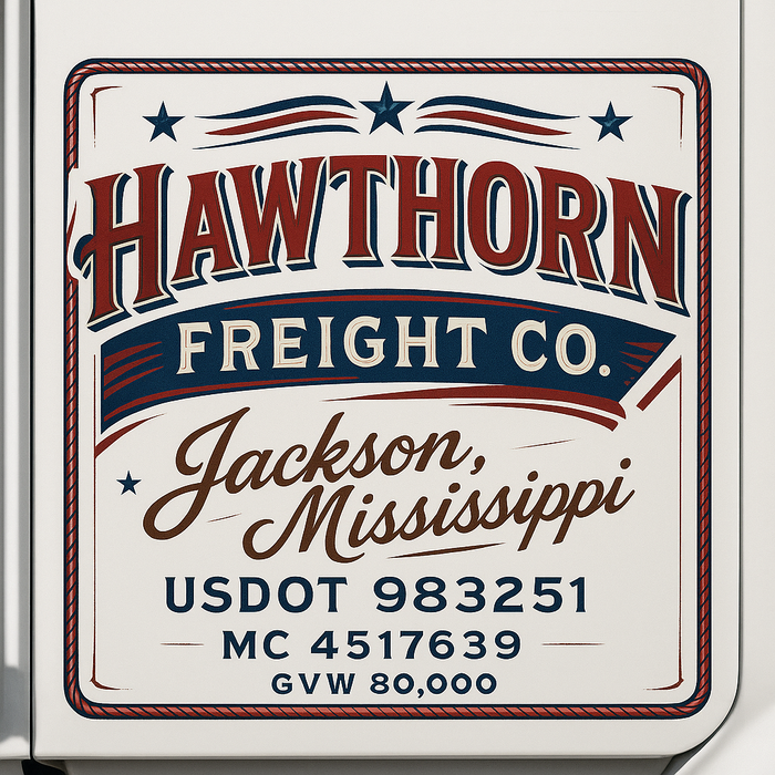 Custom Truck Door Decal Sticker Sign For Trucking, Transport, Logistics, Work Trucks, Semi Trucks With USDOT, MC, CA, KYU, VIN, GVW Regulation Numbers (Set of 2)